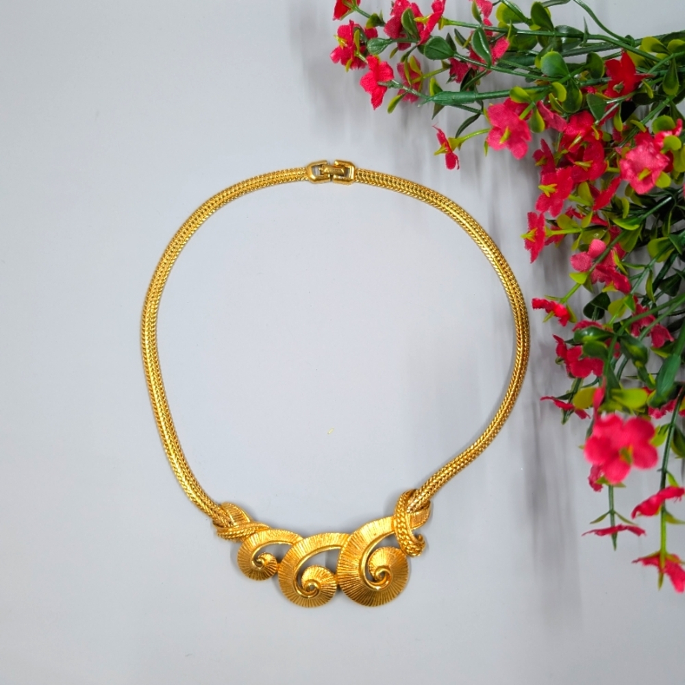 D'Orlan Signed 22K GP Vintage 1950s Modernist Style Bib Necklace